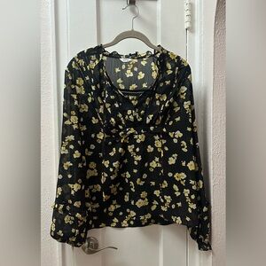 Buffalo Floral Sheer Black and Yellow Women's Top